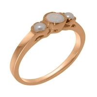 10K ženski prsten za obljetnicu od ružičastog zlata britanske proizvodnje s prirodnim opalom i kultiviranim biserima - opcije veličine-Veličina