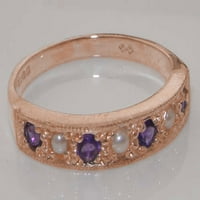 ženski prsten vječnosti od 10k ružičastog zlata s kultiviranim biserima i ametistom - - Dostupne veličine