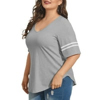 Ženska majica Plus Size S izrezom u obliku slova U i prugastim kratkim rukavima, tunika u obliku slova u-4
