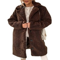 Ženski topli putni plišani kaputi od Šerpe, široka jakna na kopčanje,jednobojni Flis, pahuljasti kaput u boji kave od 5 inča