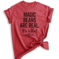 Čarobni grah je stvaran, zove se majica za kavu, ženska muška majica, majica za kavu, majica sa zrnom kave, crvena vrijeska, 3 n