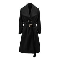 Održiva lagana jakna ženska ženska jesen zima s dugim rukavima s džepom na reveru Casual kaput s remenom vuneni kaput u crnoj boji