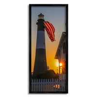 Stupell Industries Seaside American Flag svjetionik Svjetla za Sunset Rays uokvirenu zidnu umjetnost, 30, dizajn Devon Davis