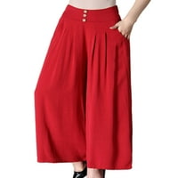 Ženske hlače u donjem dijelu, Palazzo hlače visokog struka, široke hlače za odmor, hlače za plažu, casual hlače, crvena 2 inča