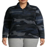 Como blu žena plus size Quarter-zip fau sherpa tiskani pulover