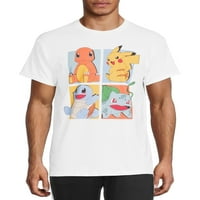 Pokmon muški i veliki muški likovi s četiri kvadrata i grafička majica s kratkim rukavima Pikachu, 2-pack