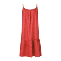 Ljetne haljine za žene Bez rukava s naramenicama, jednobojna pripijena lepršava haljina do koljena, Ležerne lepršave haljine u crvenoj