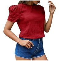 Ženski ljetni casual vrhovi kratkih rukava s okruglim vratom, labava jednobojna bluza u crvenoj boji, a-list