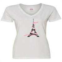 Ženska majica s izrezom u obliku slova Eiffelov toranj i ružičastom vrpcom