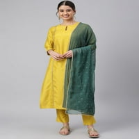 Indijska ženska Poli svilena Kurta u boji senfa, ukrašena hlačama i dupattom