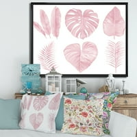 DesignArt 'tropska ružičasta akvarel lišća na bijeloj I' shabby chic framed platno zidna umjetnička tiska