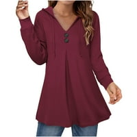 Ženske jesenske majice modna ženska jesenska majica s kapuljačom jednobojna široka udobna majica s dugim rukavima s džepom bluza