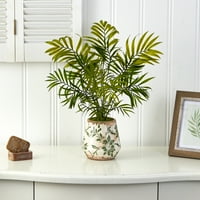 Gotovo prirodno 18 plastična poliester Mini Areca Palm Umjetna biljka u cvjetnoj vazi, zelena