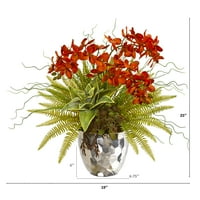 Gotovo prirodna 25 ”falaenopsis orhideja, sočna i papratića umjetnog aranžmana u srebrnoj vazi
