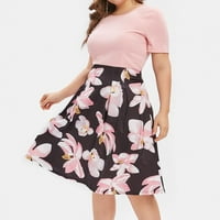 Ženske haljine Plus Size, Ženska Midi haljina A kroja s cvjetnim printom Plus size, mini haljine za žene u ružičastoj odjeći-EUR