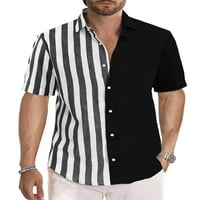 Muški topovi, Bluza na kopčanje, ljetne košulje kratkih rukava, ležerna majica, majica Na plaži s reverom, Crna, bijela, majica s
