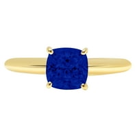 2,0-karatni plavi jastuk, imitacija plavog safira, 18-karatna gravura od žutog zlata, izjava, Godišnjica zaruka, vjenčani prsten