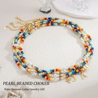Šarene ogrlice s inicijalima od perli za žene i djevojke, ljetna ogrlica od perli, ogrlica od duginih perli, zlatni privjesak sa