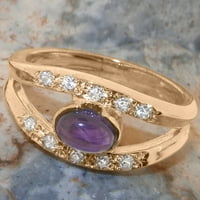 18K ženski prsten za obljetnicu od ružičastog zlata britanske proizvodnje s prirodnim ametistom i kubičnim cirkonijem - opcije veličine-veličina