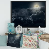 DesignArt 'Oblačna noć punog mjeseca sa zvijezdama' nautičke i obalne uokvirene platnene zidne umjetničke tiska
