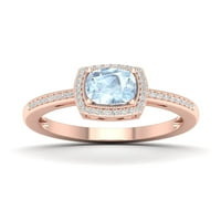 Carski dragulj 10k ružičasto zlato, akvamarin izrezan jastučić, 1 10K dijamant s dvostrukom aureolom, ženski prsten