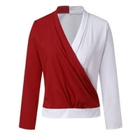 Ženska čipkasta majica s uzorkom s dugim rukavima u obliku kroja s dugim rukavima, ženska ležerna tanka bluza, Gornji dijelovi, crvena