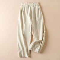 Ženske Ležerne pamučne lanene široke Harem hlače s elastičnim strukom, jednobojne hlače širokih nogavica, duge hlače s džepovima