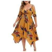 Ljetne haljine za žene s naramenicama A kroja asimetrična Temperamentna klupska Haljina dužine lakta žuta 4 inča