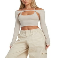 2 / ženske ljetne majice bez rukava s dekolteom, seksi crop topovi i puloveri s dugim rukavima, ulična odjeća od 92 inča
