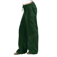 Ženske široke hlače za odmor s visokim strukom, Plus size, Ležerne jednobojne modne ravne hlače s džepovima i elastičnim elastičnim