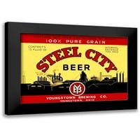 Vintage etikete za piće, uokvirena Crna suvremena muzejska umjetnička gravura pod nazivom Grad piva Steele