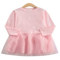 Dječja haljina s okruglim vratom, obična proljetna ležerna slatka ružičasta haljina s dugim rukavima