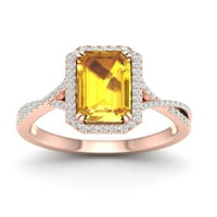 Imperijalni dragulj 10k ružičasto zlato smaragdni rezani citrin ct tw dijamant Halo Ženski prsten