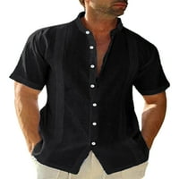 Muška majica na kopčanje majica sa stojećim ovratnikom muška majica običnog kroja svečana bluza crna