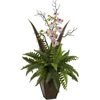 Gotovo prirodni 3ft. Fern & Orchid Umjetni cvjetni aranžman, ružičasti