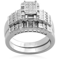 Carat T.W. Princeza Diamond Sterling Silver Bridal Set