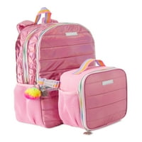 Prošiveni ruksak s vrećicom za ručak, svijetlo ružičasta