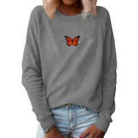 Bluza s okruglim vratom, Majica kratkih rukava, jednobojna bluza, ženski preveliki džemper s okruglim vratom s printom leptira, ležerna