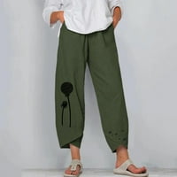 Capri hlače za Žene, Ležerne hlače s cvjetnim printom, elastični pojas u struku, hlače širokih nogavica, moto hlače