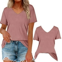 Ženske majice plus veličine s izrezom u obliku slova U, majice kratkih rukava s okruglim vratom, Ležerne majice s printom u ružičastoj