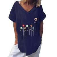 Bluza Za Žene, Modni Ženski Print, kratki rukav, široka majica s okruglim vratom, bluza u tamnoplavoj boji