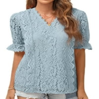 Ženska majica s kratkim rukavima, jednobojna majica kratkih rukava, ženski ležerni osnovni gornji dio u boemskom stilu, ljetni vrhovi