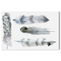 Wynwood Studio Fashion and Glam Wall Art Canvas Otisci Plumes perje - sivo, plavo