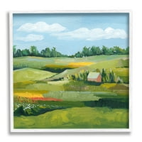 Stupell Mirova polja poljoprivrednih površina zeleni pejzažno slikanje bijele uokvirene umjetničke print zidne umjetnosti