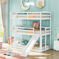 Aukfa trostruki kreveti na kat za djecu, drveni trostruki krevet na kat s toboganom, krevetima s podnim na kat, krevetima za malu