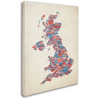 Zaštitni znak Art 'UK gradovi Tekst karte 2' platno umjetnost Michaela Tompsetta