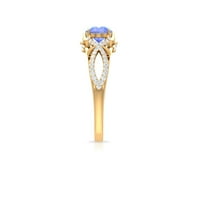1. Zaručnički prsten od tanzanita i karatnog moissanita, ženski prsten od tanzanita, zaručnički prsten od križnog zlata, 14k žuto