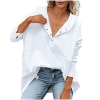 Modne ženske casual jednobojne majice s dugim rukavima u obliku slova u, široki džepovi, kapuljače, jesenska bluza, topovi, velika