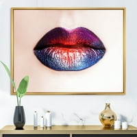 DesignArt 'ženske usne s svijetlim višebojnim ružnim ružem' Moderno uokvireno platno zidno umjetnički tisak