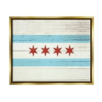 Zastava Chicago-A, otrcani izgled drveta, metalni zlatni okvir, plutajuće platno, zidna umjetnost, 24.30
